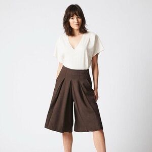 NEW Billy Reid Chocolate Brown Linen Riding Culotte High Waisted Pleated Shorts
